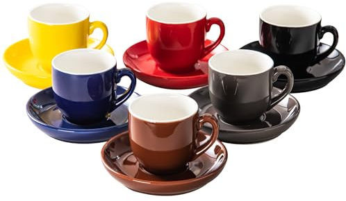 NewSangXia Espressotassen mit Untertassen 6er-Set, 142 ml buntes Kaffeetassen-Set, Keramik-Teetasse mit Griff, Espresso Tassen Set