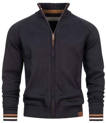 Indicode Herren INArutemia Strickjacke aus Baumwolle | Fein-Strick Cardigan mit Stehkragen und Reißverschluss Dark Navy, XL