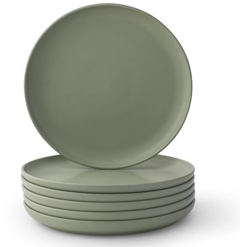 JoyJolt Mesa - Juego de 6 platos de cerámica de 10.5 pulgadas, aptos para lavavajillas y microondas, vajilla rústica moderna, platos de cocina, color verde salvia mate