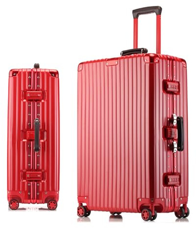 Meoky Retro Gepäck Große Koffer Rollkoffer Hartschalen-Koffer Handgepäck Haltbares PC + ABS Handgepäck TSA Zertifiziert,Rot,26IN