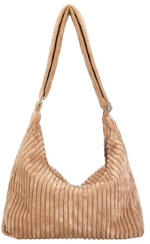 Ulisty Damen Latschig Cord Hobo Tasche Verstellbarer Riemen Schultertasche Umhängetasche Lässig Tragetasche Handtasche khaki