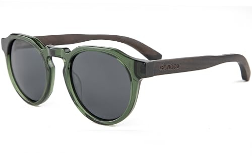 GOWOOD Sonnenbrille Herren und Damen Polarisiert Holz Panto Rund | Premium Holzbügel mit Acetatrahmen | Geschwärzte Holzbrille UV400 Gläser | Damen & Herren Sonnenbrille UV Schutz