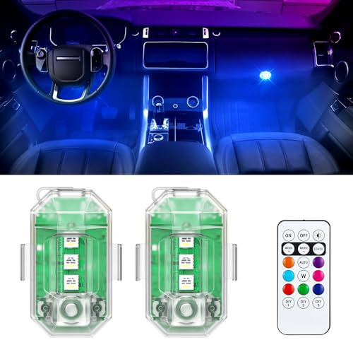 2PCS Kabellose LED Auto Ohne Kabel, 8 Farben Drahtloses Auto LED-Blitzlichter Akku mit Fernbedienung