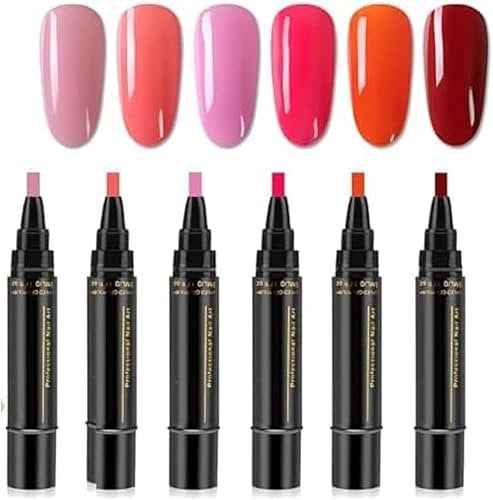 nail polish pens uk nail polish brush, Nail Polish Pen Set No UV, Nail Varnish Pens, One Step Gel Nail Polish 3 in 1 Step UV Nail Gel, For Home and Professional Manicure (6PC D)