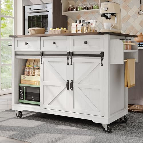 Moimhear Isla de Cocina, Carrito de Servicio con encimera Extensible, Carrito de Comedor con veta de Madera (Color Blanco+Madera, 140x73x94cm)