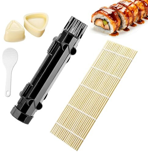 katmerio 5 Stück Sushi Maker Kit, Su shi Roller Mit 2 Bambus Matte, Onigiri Maker, Mould, Einfach zu Verwendendes Sushi-Set für Party, Picknick, Reisen