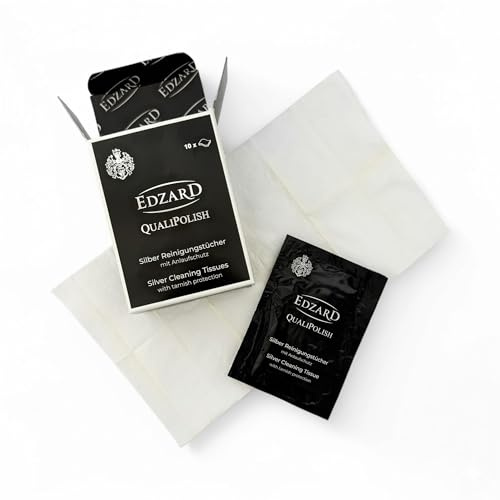 EDZARD QualiPolish® Silber-Reinigungstücher 10er-Set (19 x 11 cm) | Reinigt, pflegt und trägt Anlaufschutz auf, für Besteck, Schmuck und Münzen, Reinigungstuch, Poliertuch, Silberpflege