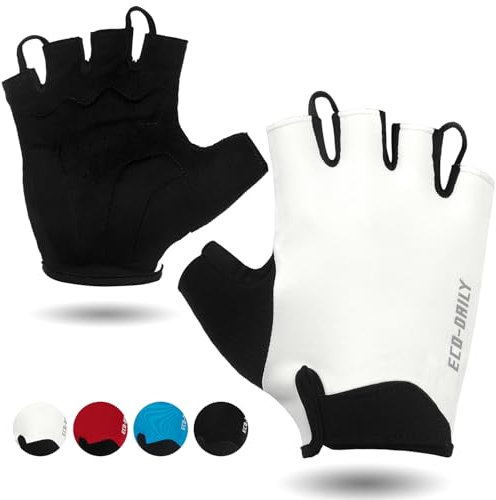 Eco-daily Fahrradhandschuhe Halbfinger Herren Damen,Sommer Fahrrad Handschuh Kurz with Gepolstert Atmungsaktive Radsporthandschuhe für Mountainbike & Rennrad（L,Weiß