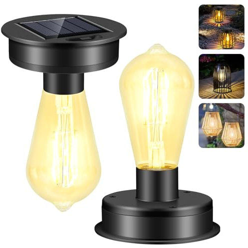 Glovios Ampoule Solaire Exterieur, 2 Pièces Lampe Solaire Exterieur Jardin Rechange avec Ampoule LED Brillante, Solaire Lanterne Couvercle de Rechange pour Lanterne de Jardin Suspendue Extérieure