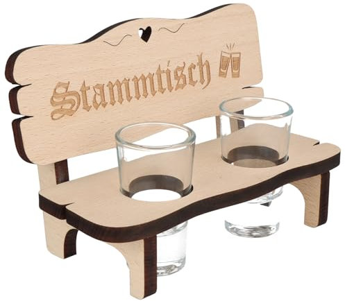 Spruchreif | Schnapsbank Stammtisch mit 2 Schnapsgläsern | Holzbank mit Gravur | Geschenkidee für Männer & Freunde | ca. 16,5 x 9 x 11 cm