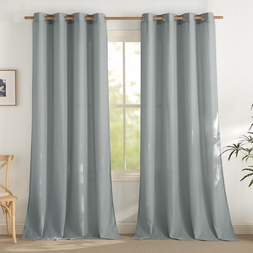 PONY DANCE Vorhang Leinen Wohnzimmer Gardinen Modern Ösenschal 2er Set H 245 x B 140 cm Leinenoptik Gardinen Halbtransparent Leinenvorhänge für Schlafzimmer, Bläuliches Grau