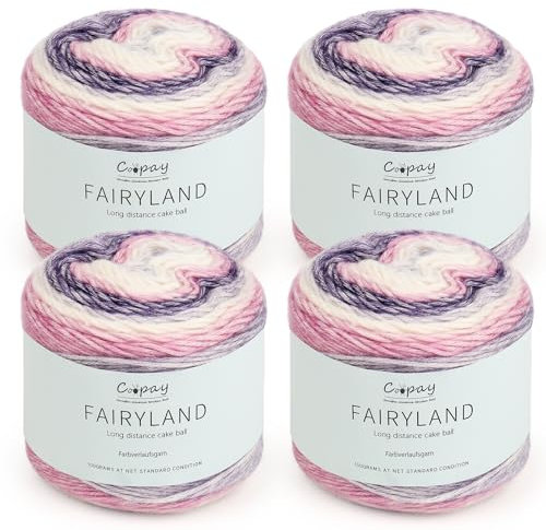 Coopay Farbverlaufsgarn, 400g (4x100g) Wolle zum Häkeln, Mehrfarbiges Gradient Häkelgarn, Schön Farbverlaufswolle Super Weich Häkelgarn, Wolle zum Stricken Elegante Pullover Hüte, Schal - Lila