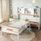 Merax Kinderbett 90x200cm, Holzbett mit Schreibtisch, Schubladen, Bücherregal, Multifunktional Einzelbett mit Rausfallschutz & Lattenroste, L-Struktur, Jugendbett, Kinderzimmermöbel, Weiß & Natur