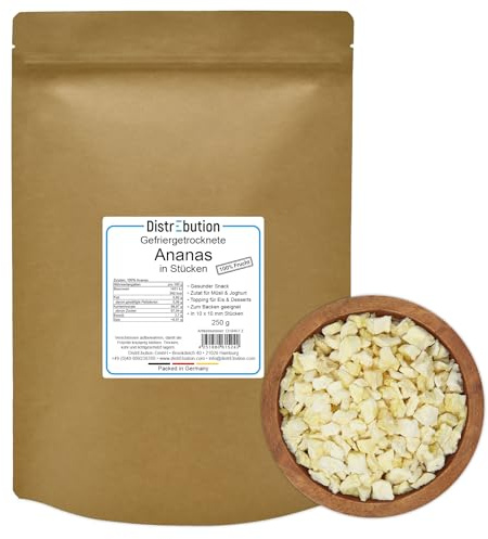 Gefriergetrocknete Ananas Stücke 250g Knuspriger Snack, Ohne Zucker, Vegan