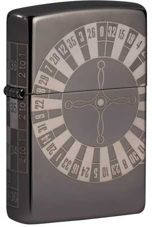 Zippo Windproof Lighter - Roulette, Black Ice, Laser 360° - Refillable - Reusable - Windproof Design - Gift Box - Made in USA