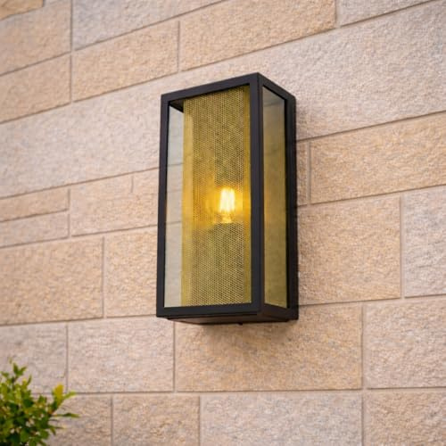 CGC Lighting Outdoor Wall Light Black Brass Mesh Decorative Porch Garden Decorative Lamp Fixture (Black Mesh)