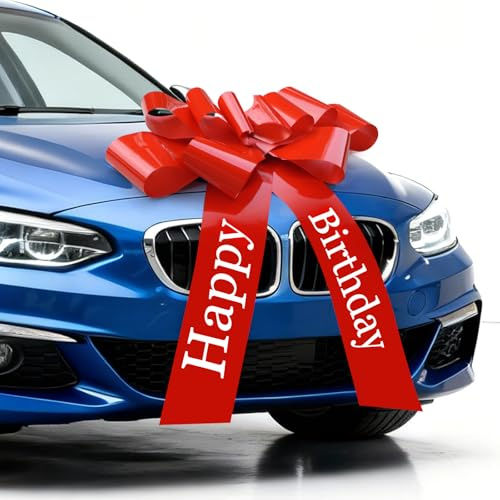 KNJOMZIE Große Autoschleife, Geschenkschleife Groß, Riesige Autoschleife, Große Schleife mit 2 Saugnäpfen für Auto, Fahrrad, Weihnachten, Hochzeit, Geburtstage (Rot, 58cm/23 Zoll Happy Birthday)