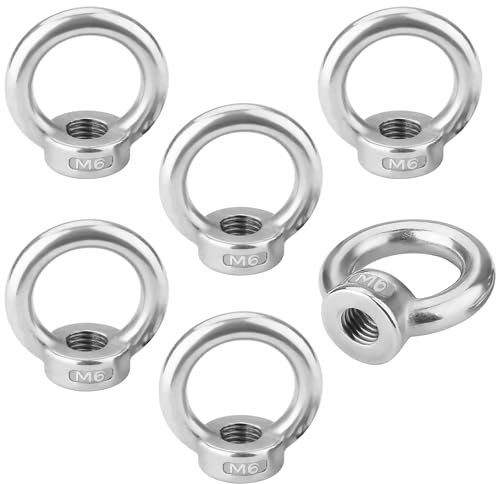 6 Stück M6 Ringmutter, 304 Edelstahl Gewinde Ösenmutter, Ringösen Augenmuttern Ringmuttern, für Hubringmutter, Befestigen Sie Hängende, Ornamente, Baulichen Bereichen (Silber)