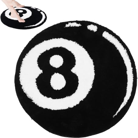 BAODBF 8 Ball Billiard Teppich Rund Waschbar,Mikrofaser Tufting Weich Billardteppich,rutschfest Schwarzer 8 Ball Rug,Coole Teppiche für Wohnzimmer Schlafzimmer Dekoration(80cm-A)