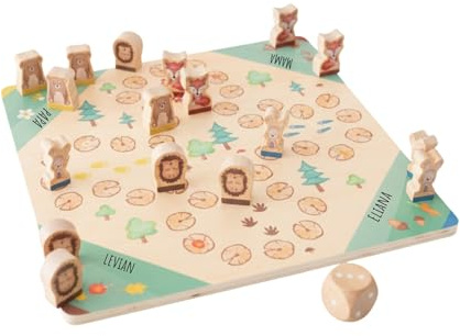 wunderwunsch Smallfoot Ludo Brettspiel Holz personalisiert, Kinderspiel | Große Spielfiguren ,Familienspiel Reise, Outdoor, Gesellschaftsspiel Kinder