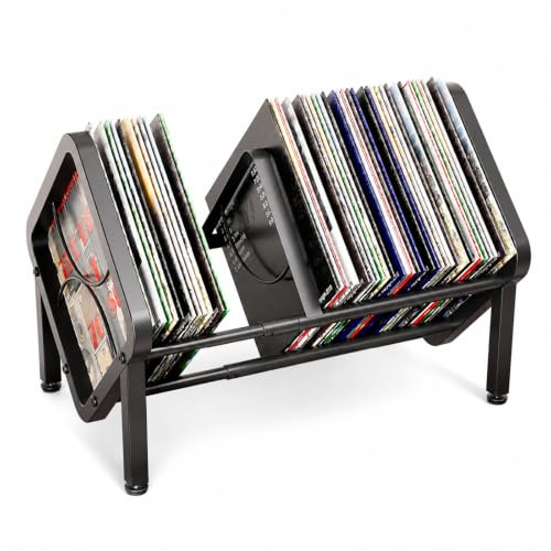 Fesatccoz Expandable Vinyl Record Storage Rack, Metal Desktop Display Shelf | Album Holder with Divider for Organising LPs, Magazines, Books and Files for Desktop, Shelf, Office and Music Room Use