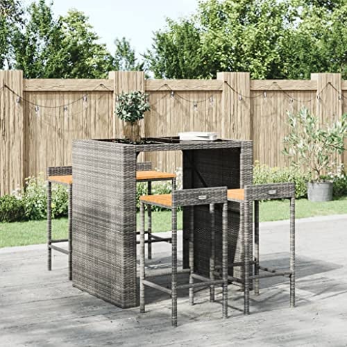 Hoopleep 4er Set Barhocker, Grau PE Rattan & Akazienholz Massiv, 40x44x86cm, mit Fußstütze, für Küche Insel Theke & Außenbereich, Modern Robuster Sitz für Zuhause & Garten