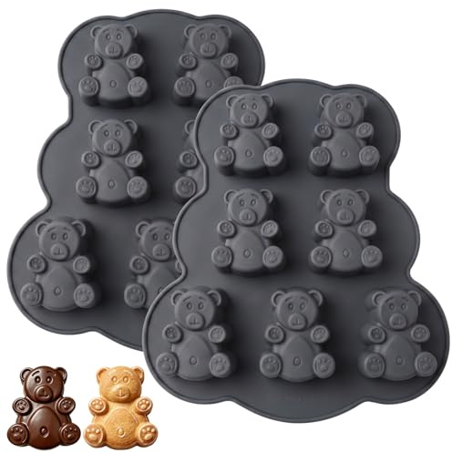 Surflyee 2 Stück Bär Silikon Backformen, Bär Schokolade Silikonformen | 7 Löcher, Antihaft Silikon Kuchenform, Wiederverwendbar Silikonbackform für Kuchen, Kekse, Dessert, Muffins, Bagels (Grau)