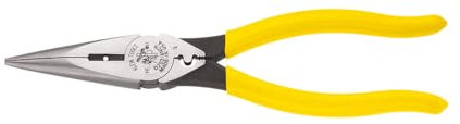Klein Tools D203-8NCR Long Nose Side-Cutter Strip/Crimp Pliers, Induction Hardened and Heavier for Increased Cutting Power, 8-Inch