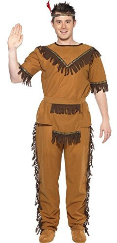 Smiffys 20457M - Herren Indianer Kostüm, Oberteil, Hose, Gürtel und Stirnband, Größe: M, braun