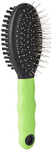 Ferplast Brosse Double pour Chats – Poils Courts, Mi‑longs & Longs – Carde avec Têtes Arrondies en Acier Inoxydable – Poils Souples – Poignée Ergonomique Souple – Taille S, Vert