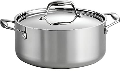 Tramontina Three-ply clad stainless steel 5 quart Dutch oven pot with lid, induction ready, dishwasher safe, NSF certified, made in Brazil