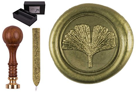 Siegelstempel Set Sigillum Gravur Symbol Gingko, incl. 1 Stange Siegelwachs