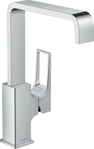 hansgrohe Waschtischarmatur Metropol, Wasserhahn Bad mit Auslauf Höhe 230 mm, mit Push-Open Ablaufgarnitur, Badarmatur wassersparend, 120° drehbar, Chrom