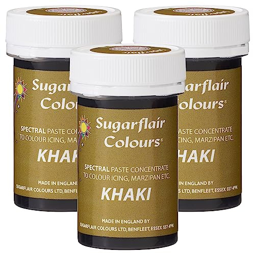Sugarflair Spectral Khaki Food Colouring Paste, Highly Concentrated for Use with Sugar Pastes, Buttercream, Royal Icing or Cake Mix, Vibrant Colour Dye - 25g (Pack of 3)
