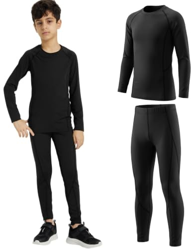 LANBAOSI Kids Boys Base Layer Thermal Long Sleeve Top and Leggings Set | Compression Shirts and Tights, Warm, Moisture-Wicking, for Football, Running, Ski, School, Daily Life, Boys Ages 5-14
