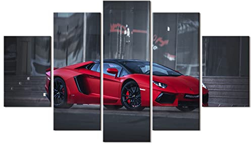 Rotes Auto-Wandkunst, Lamborghini-Poster für Jungen, Raumdekoration, coole Lamborghini-Bilder, Sportauto-Malerei, Leinwanddrucke, Wohnzimmer, modernes Kunstwerk, Teenager, Männer, Schlafzimmer