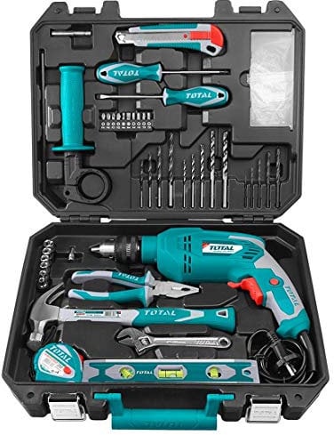 Total - Set trapano percussione da 650W mandrino autoserrante 13mm + valigetta con 101 utensili