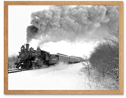 Wee Blue Coo Vintage Photography Steam Train Winter Snow Art Print Framed Poster Wall Decor Kunstdruck Poster Wand-Dekor-12X16 Zoll