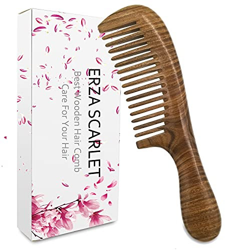 ERZA SCARLET Handgefertigter Kamm aus echtem grünen Sandelholz, 20 cm, Breitzahn, Holz Locken Kamm, Unisex, Braun