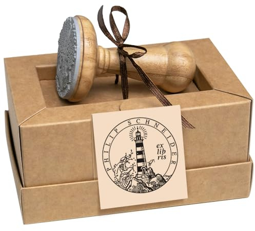 Ex Libris Stempel Personalisiert – Leuchtturm im Sturm – Kunstgeschenk | Handgefertigter Stempel mit feiner, detaillierter Illustration