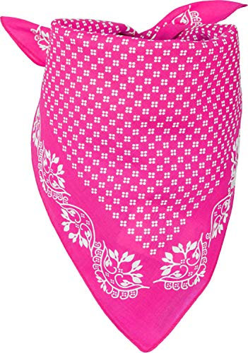 styleBREAKER Damen Bandana Tuch im Vintage Blumen Muster | quadratisches Halstuch aus Baumwolle | vielseitig tragbar als Kopftuch oder Dreieckstuch, Farbe:Pink-Weiß