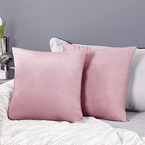 Deconovo 2er Set Samt Kissenbezüge Sofa Kissenbezug Zierkissenbezüge Weich Kissenhülle Dekor Schlafzimmer Sofakissen Wohnzimmer Dekokissen Couch Kissenhüllen Büro, 50x50 cm, Sakura Pink