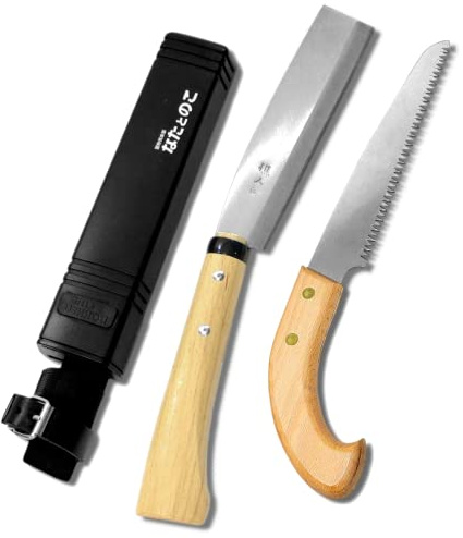 KAKURI Japanisches NATA-Werkzeugmesser 16,5 cm und Astsägen-Set, hergestellt in Japan, Bushcraft Beilaxt und Säge Combo mit Scheide für Camping, Outdoor, Lagerfeuer, Gartenarbeit