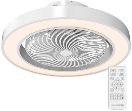 UNIVERSALBLUE Ventilador de Techo Aspas Ocultas Silencioso LED, Mando, 36W, 6 Velocidades, Temporizador, Modo Invierno, Aspas Invisibles, Motor DC, 7 Aspas, Ventilador Techo Bajo, Facil de montar