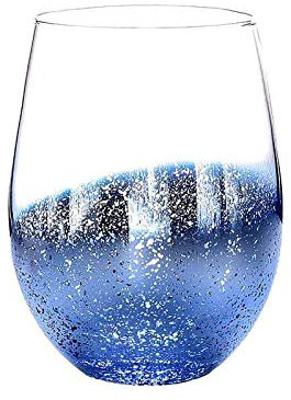 NING GANG Unique Fairy Crystal Clear Color Starry Sky Without Handle Tumbler for Water Juice Beer Party Gift Idea for Women stemless Gin Glass (Blue)