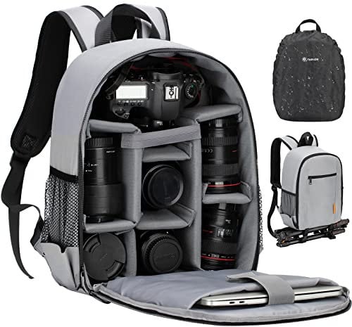 TARION TBS Zaino Fotografico SLR Piccolo Impermeabile, Borsa per Fotocamera Leggera e Compatta Con Copertura Antipioggia (Grigio)