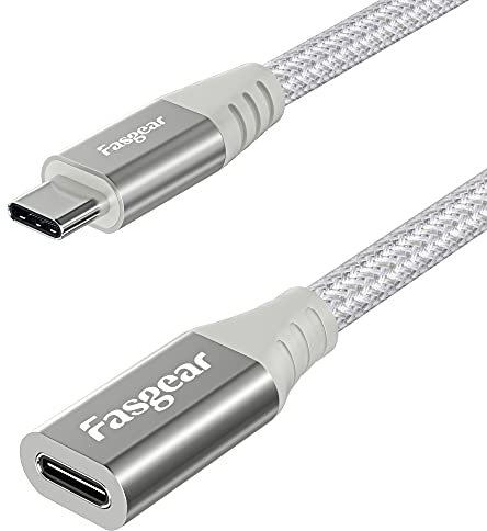 Fasgear USB-C-Verlängerungskabel: Typ-C-Stecker auf Buchse, Verlängerungskabel, kompatibel mit Mag-safe-Ladegerät | Mag sicheres kabelloses Laden | Alle Geräte vom Typ C 2.0 (1m, Weiß)