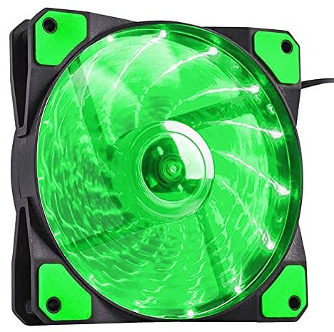 Jedel 120MM PC Case Cooling Fan 15 LED Silent Padded With 3-Pin Motherboard And 4-Pin Molex Connectors (Green LED)