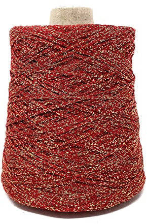 Rocca 500 grammi 850 metri per Lavoro a Maglia e uncinetto Ferri 5-6 Misto Cotone Viscosa Lurex made in italy alta qualità (Rosso Dorato)