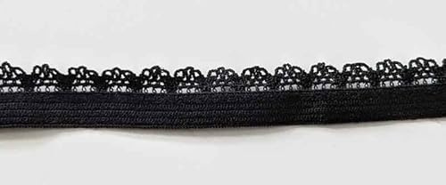 Unterwäsche Gummi, Elastisches Gummiband mit Spitze - 5 Meter, Schwarz